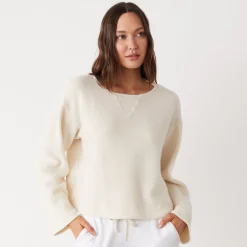 MONROW Teddy Fleece Boat Neck Sweatshirt OFFWHITE Best